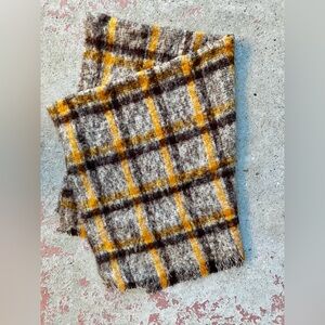 Vtg 60s 70s Donegal Design Mohair Wool Throw Blanket Yellow Brown Plaid Ireland